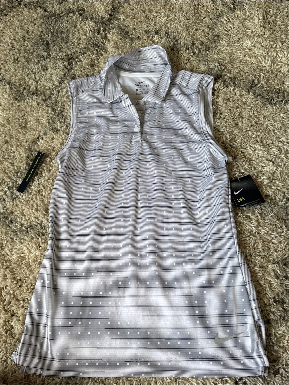 Nike Women’s Light Gray Striped Sleeveless Polo Tank Fri fit